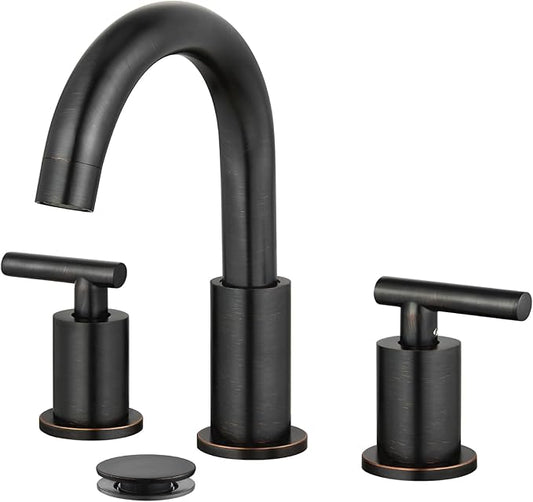 gotonovo 3 Hole 2 Handles Lavatory Basin Bathroom Sink Faucet with Pop Up Drain with Hot and Cold Mixer Valves 8 Inch Widespread Bathroom Faucet Oil Rubbed Bronze