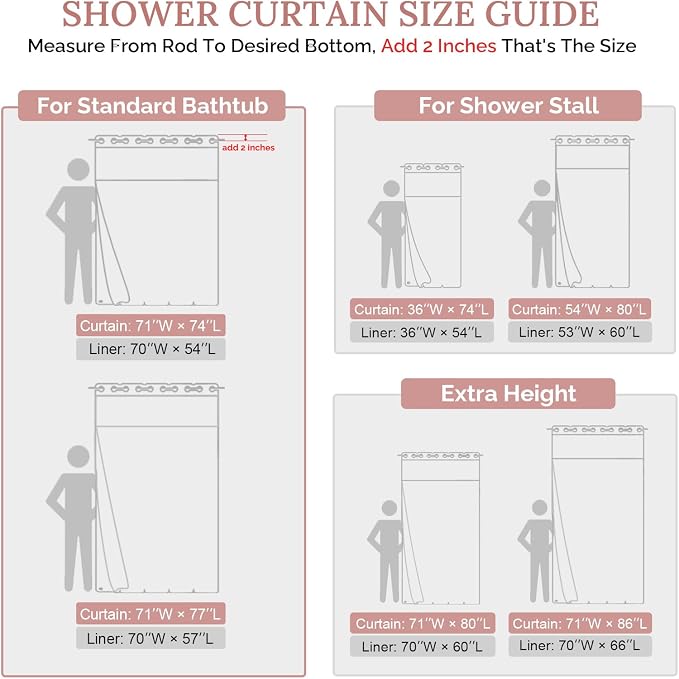 River Dream Farmhouse No Hooks Shower Curtain with Snap-in Liner,Pink,71x74 | Snap on Fabric Liner,Heavy Duty,Quick Dry,Mesh Top Window,With Bottom Magnets,Washable,with Tassels,Standard Size