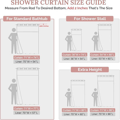 River Dream Farmhouse No Hooks Shower Curtain with Snap-in Liner,Pink,71x74 | Snap on Fabric Liner,Heavy Duty,Quick Dry,Mesh Top Window,With Bottom Magnets,Washable,with Tassels,Standard Size
