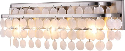 TOCHIC Bathroom Vanity Light with Natural Capiz Shell Shade, Brushed Nickel Coastal 3 Lights Vanity Light, Modern Wall Mount Lighting Fixture for Mirror Cabinets, Powder Room, Bedroom Living Room 23”W