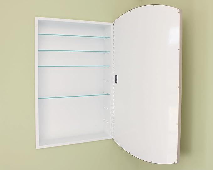 Fox Hollow Furnishings 20x30 Harper Crescent Metal Framed Rectangle Recessed Bathroom Medicine Cabinet, Arced Mirror, 14x18 in-Wall Opening, Adjustable Glass Shelves, Magnet Close, Brushed Nickel