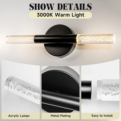 LED Bathroom Vanity Lights,16 inch Bathroom Light Fixtures Over Mirror,3000K Natural Warm Light, ETL＆UL Listed, Modern Wall Sconce for Bedroom,Living Room,Hallway,Black