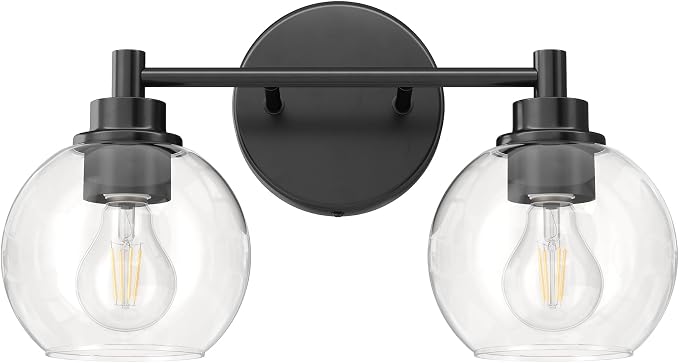 VONLUCE 2 Light Bathroom Vanity Light Fixtures, Black Finish | Globe Glass Shades, E26 Sockets, Easy to install, Vanity Lights for Bedroom Hallway Living Room