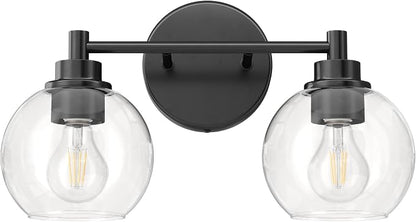 VONLUCE 2 Light Bathroom Vanity Light Fixtures, Black Finish | Globe Glass Shades, E26 Sockets, Easy to install, Vanity Lights for Bedroom Hallway Living Room