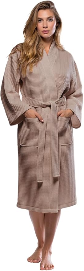 Turquaz Womens Lightweight Waffle Kimono Bathrobe for Men - Soft Quick-Dry Spa & Summer Towel Robe, Cotton Blend