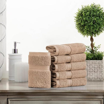 Superior Egyptian Cotton Plush & Absorbent, Face Towel Set of 6, Latte | Quick Dry, Soft Luxury Towel Set, Bath Essentials for Bathroom, Guest Bath, Spa, 2 Piece Face, Madeline Towels