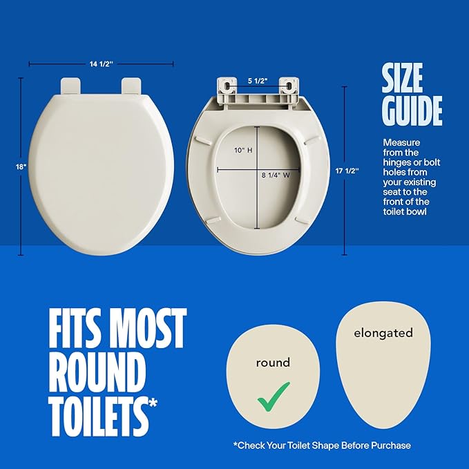 Highcraft B4TSPR Round Plastic Toilet Seat Slow Close ? Easy Remove, Bone
