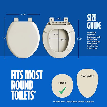 Highcraft B4TSPR Round Plastic Toilet Seat Slow Close ? Easy Remove, Bone