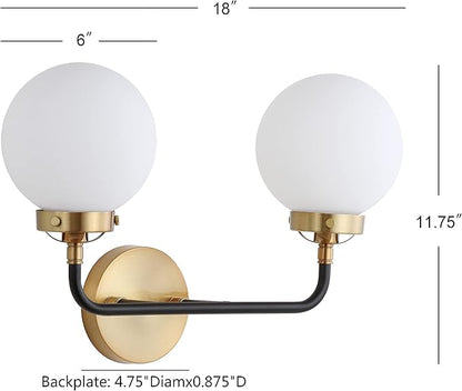 JONATHAN Y 18" Brass Gold/Black/White 2-Light LED Wall Sconce Vanity Lighting, Clear Glass Globe Shade Modern Contemporary Sconce for Bathroom Mirror, Hallway, UL Listed (JYL9057B)