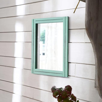 AAZZKANG Rectangle Wall Mirror with Wood Framed Small Modern Hanging Mirrors Decor for Bedroom Bathroom Living Room Entrance Green