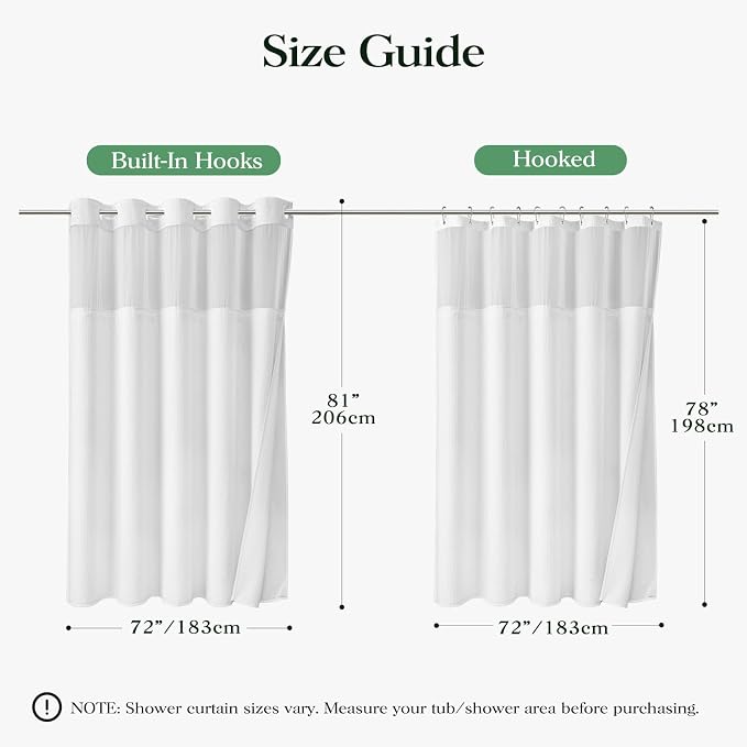 White Hook Free Waffle Shower Curtain & Snap-in Fabric Liner,72x81 | Less Time to install, 3 in 1 Fabric Shower Curtain and Liner Set with Magnets, Long, Shower Curtains for Bathroom