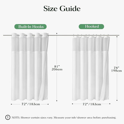 White Hook Free Waffle Shower Curtain & Snap-in Fabric Liner,72x81 | Less Time to install, 3 in 1 Fabric Shower Curtain and Liner Set with Magnets, Long, Shower Curtains for Bathroom