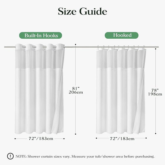 White Hook Free Waffle Shower Curtain & Snap-in Fabric Liner,72x81 | Less Time to install, 3 in 1 Fabric Shower Curtain and Liner Set with Magnets, Long, Shower Curtains for Bathroom