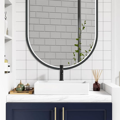 GAOMON Vessel Sink Rectangular, 24"x18" Bathroom Sink White Ceramic Lavatory Vanity Above Counter Vessel Sink Art Basin - white