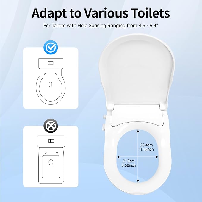 D-shaped Non-Electric Bidet Toilet Seat for Elongated Toilets | Non-Electric Swash Ecoseat Elongated Comfort Fit Toilet Seat，Dual Nozzle System