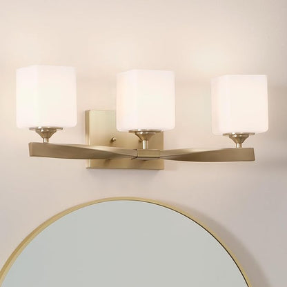 Kichler Marette 23 inch 3 Light Vanity Light with Satin Etched Cased Opal Glass in Champagne Bronze for Bathroom and Powder Room, (23" W x 8.25" H x 6" Ext), 55002CPZ