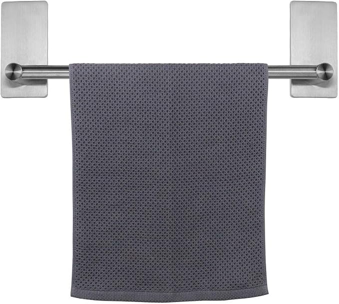 NearMoon Self Adhesive Bathroom Towel Bar- Stainless Steel Bath Wall Shelf Rack Hanging Towel Stick On Sticky Hanger Contemporary Style, NO Drilling (2 Pack, Brushed Nickel, 12-Inch Towel Rack)