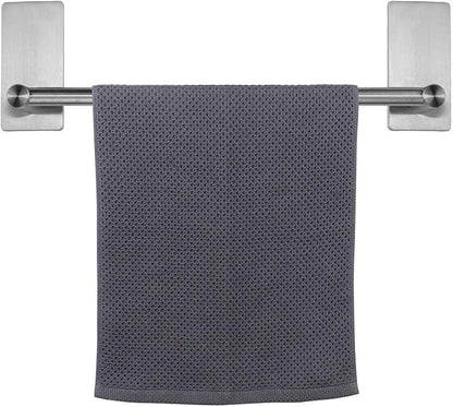 NearMoon Self Adhesive Bathroom Towel Bar- Stainless Steel Bath Wall Shelf Rack Hanging Towel Stick On Sticky Hanger Contemporary Style, NO Drilling (2 Pack, Brushed Nickel, 12-Inch Towel Rack)