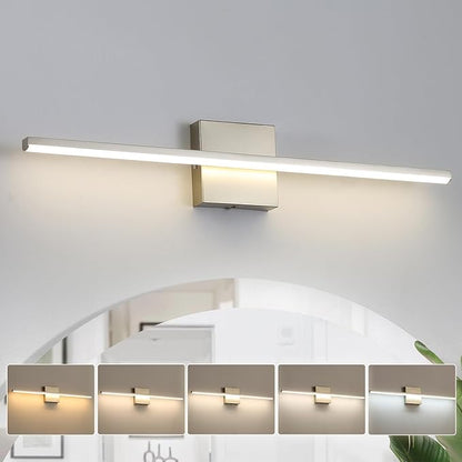 Modern Bathroom Vanity Light 24 Inch, 18W Brushed Nickel Bathroom Light Fixture Over Mirror, Dimmable 5CCT LED Wall Sconce Lighting for Restr