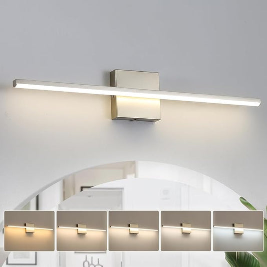 Modern Bathroom Vanity Light 24 Inch, 18W Brushed Nickel Bathroom Light Fixture Over Mirror, Dimmable 5CCT LED Wall Sconce Lighting for Restr