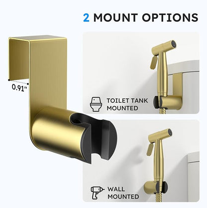 Arofa Handheld Bidet Sprayer, Bidet Attachment for Toilet, Brushed Gold | Adjustabel Water Pressure, Leak-Free Hose, Fits Two-Piece Toilets, Feminine/Baby/Pet Wash, Cloth Diaper Rinse, Easy Install