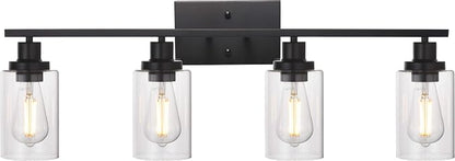 MELUCEE 4 Lights Sconces Wall Lighting Black with Clear Glass Shade | Industrial Bathroom Light Fixtures Vanity Lights Porch Light Fixtures Wall Mount (Patent No.: US D963914 S)