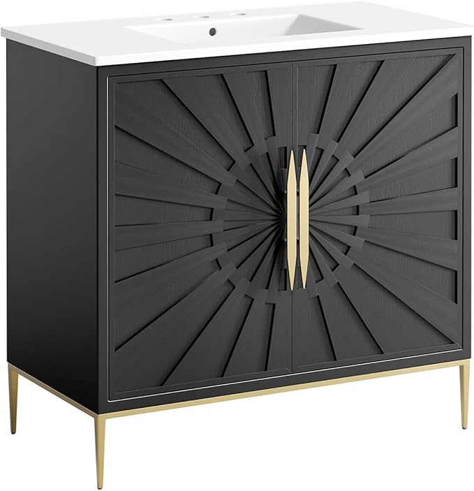 Modway Awaken Bathroom Vanity Cabinet, 36", White Black