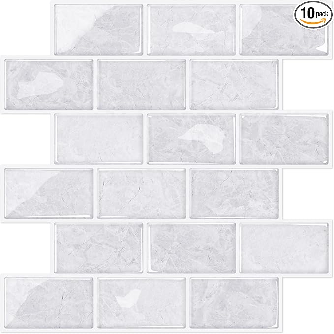 STICKGOO Subway Tile Peel and Stick Backsplash, Thicker Design 12" x 12" Stick on Backsplash Tiles for Kitchen, Bathroom, Wall Tile (10 Sheets, Cinderella Grey)