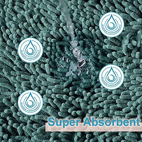 Luxury Bathroom Rug Mat 24x16+20x32, Extra Soft and Absorbent Chenille Bath Rugs, Plush Shaggy Bathroom Carpet, Non-Slip Bathtub Mat, Bath Mats for Bathrooms Floor, Tub and Shower, Deep Green