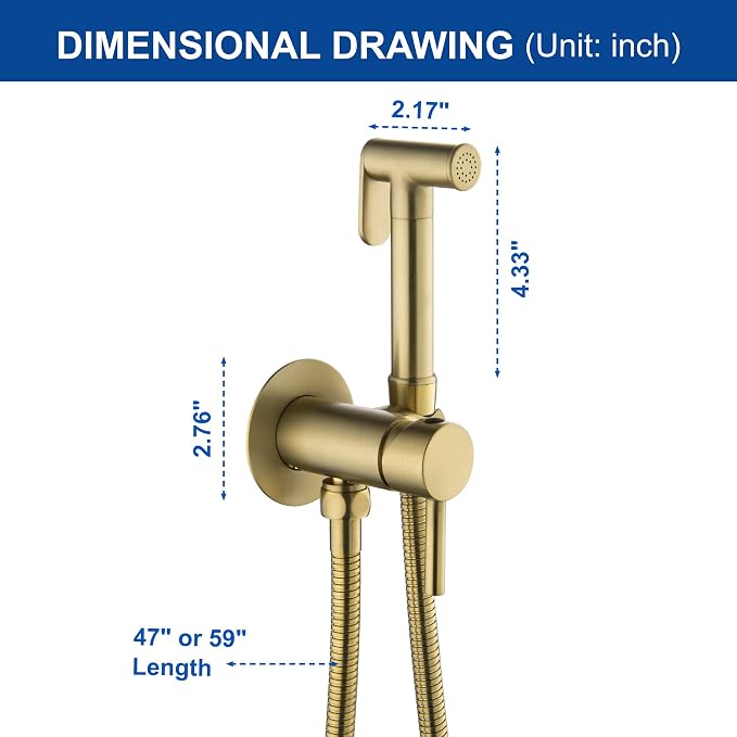Warm Water Bidet Sprayer for Toilet with Hot and Cold Brass Rough-in Valve, Stainless Steel Round Handheld Bidet Attachment Set for Feminine, Pets and Baby Diaper Wash, Brushed Gold, BDS09-3