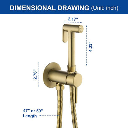 Warm Water Bidet Sprayer for Toilet with Hot and Cold Brass Rough-in Valve, Stainless Steel Round Handheld Bidet Attachment Set for Feminine, Pets and Baby Diaper Wash, Brushed Gold, BDS09-3