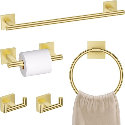 Brushed Gold Towel Bar Set, 5 Pieces Double Dase Toilet Paper Holder Bathroom Hardware Set, 23.6 Inch Stainless Steel Towel Racks for Bathroom Wall Mounted