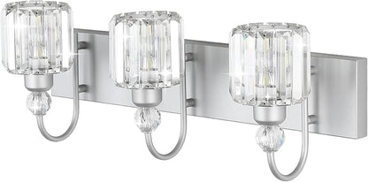 Ralbay Crystal Vanity Light - 3 Light, 24'' Modern Silver Bathroom Vanity Light Fixtures Over Mirror Wall Lights