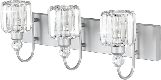 Ralbay Crystal Vanity Light - 3 Light, 24'' Modern Silver Bathroom Vanity Light Fixtures Over Mirror Wall Lights