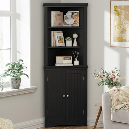 YESHOMY Corner Cabinet, Storage Cupboard with Doors, Black | Tall Storage Cabinet with Adjustable Shelves, for Living Room, Bathroom, Kitchen