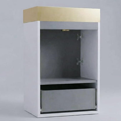 20″ Bathroom Vanity with Sink, Mid-Century Modern Fluted Style, Matte White | Gold Stainless Steel Sink, Soft-Close Drawer & Door, Organized Storage for Small Space, Powder Room, Apartment, Hotel