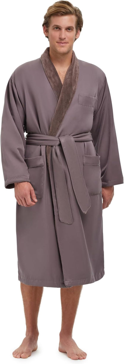 MONARCH Unisex Plush Lined Microfiber Bath Robe - Soft Shell with Polyester Lining, Resort-Grade Hotel & Spa Robe with Pocket