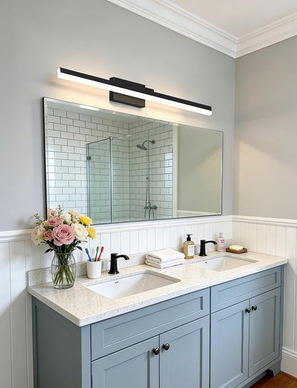 IZORRO Modern Bathroom Vanity Light 48 inch, Rotatable, 36W Dimmable Led Bathroom Light Fixture Over Mirror, Black Vanity Light Bar (Cool White 6000K)