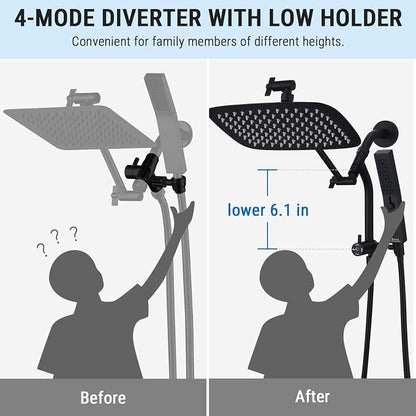 G-Promise 10 Inch All Metal Rain Shower Head with Handheld (Matte Black) | Suits Every Height, Pause Mode Diverter, Massage Mode Handheld, Full Body Coverage, Easy to Install, Modern Bath Upgrade
