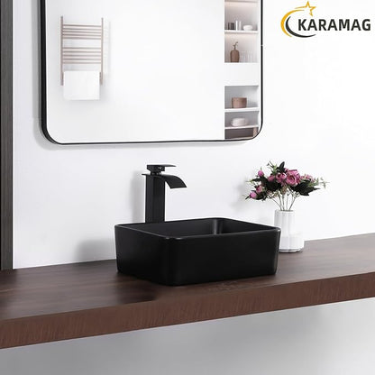 Black Vessel Sink Rectangle 16"x12" Bathroom Sink Rectangular Modern Above Counter 16 Inch Small Bathroom Sinks Matte Black Porcelain Ceramic Vessel Vanity Sink Art Basin