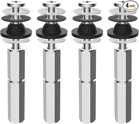 Hibbent 4 PCS Universal Toilet Seat Bolts Kit, Heavy Duty Stainless Steel Toilet Bolts with Extra Long Downlock Nuts Rubber Washers Gaskets, Easy to Install -Bathroom Toilet Repair Screw