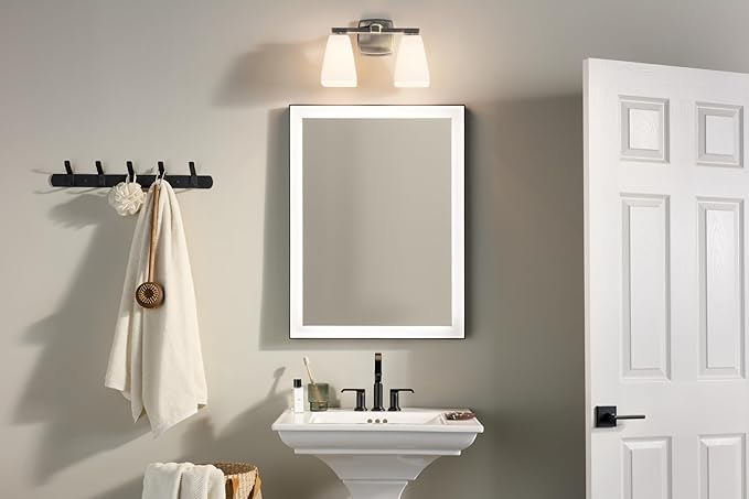 Kichler Marant 14.25" 2-Light Vanity Light with Opal Glass in Brushed Nickel, for Bathroom, Powder Room, Over a Mirror, (14.25" W x 9.5" H), 55215NI