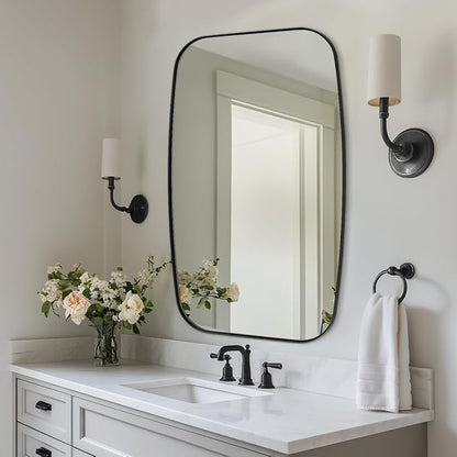 Black Oblong Mirror, 32x40 Inch Black Oval Mirror for Bathroom with Stainless Steel Metal Frame, Wall Mouned for Bathroom, Living Room, Entryway