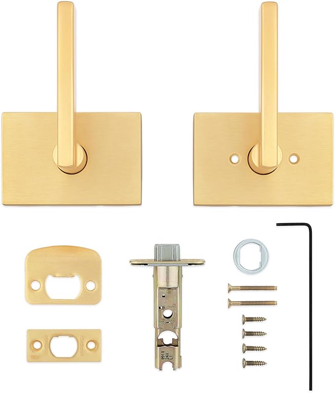 Kwikset Halifax Interior Passage Door Handle, Lever for Closet and Hallway Doors, Reversible Rectangle Non-Locking Handle Lever, Satin Brass, with Microban Protection