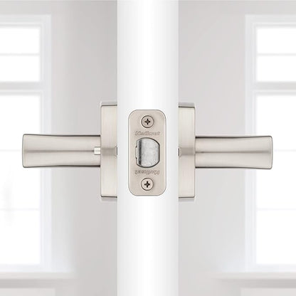 Kwikset Tripoli Lever Interior Privacy Door Handle with Lock, Door Lever for Bathroom and Bedroom, Satin Nickel Reversible Keyless Turn Lock, with Microban Protection (Pack of 8)