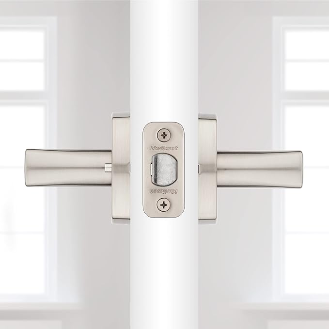 Kwikset Tripoli Lever Interior Privacy Door Handle with Lock, Door Lever for Bathroom and Bedroom, Satin Nickel Reversible Keyless Turn Lock, with Microban Protection (Pack of 2)