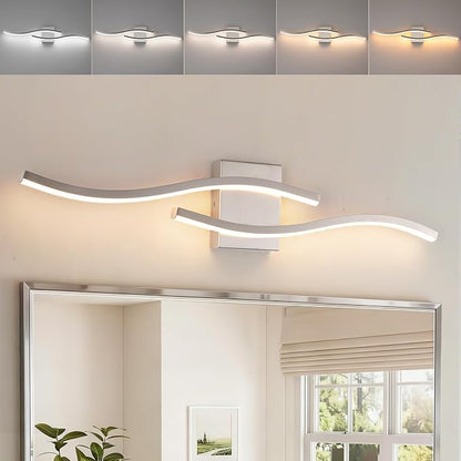 Brushed Nickel Curved 3000~6000K Bathroom Vanity Light Fixture Over Mirror, 31.5 inch Modern LED Wall Lamp 5CCT Dimmable Bathroom Light Fixture Modern Vanity Lighting