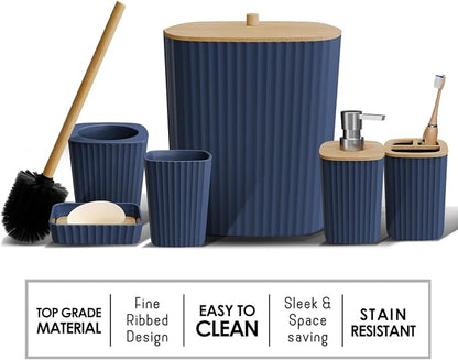 Clara Clark Bathroom Set - Navy Blue Bathroom Accessories Set, 6PC Bathroom Accessory Set, Bathroom Sets with Toilet Brush, Trash Can & Soap Dispenser