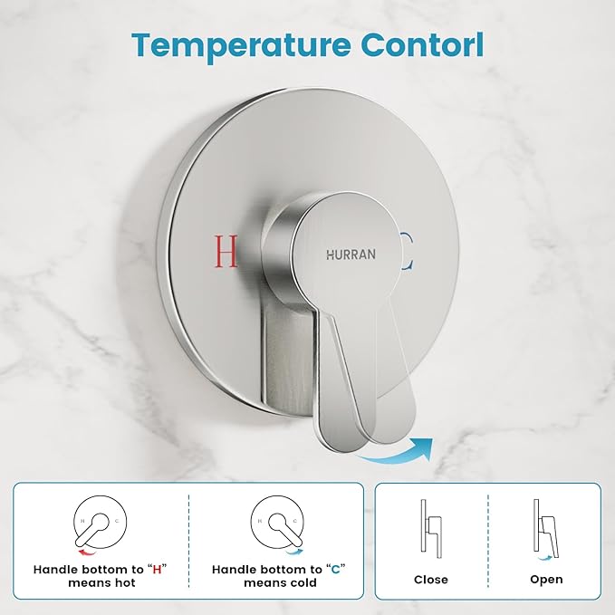 Hurran Shower System with 10 Inch Rain Shower Head and Handheld Sprayer, 3-Function Wall Mounted Bathroom Shower Faucet Set Height Adjustable Holder, Shower Trim Kit Valve Included, Brushed Nickel