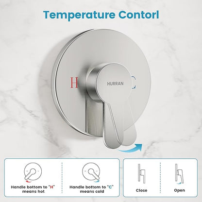 Hurran Shower System with 10 Inch Rain Shower Head and Handheld Sprayer, 3-Function Wall Mounted Bathroom Shower Faucet Set Height Adjustable Holder, Shower Trim Kit Valve Included, Brushed Nickel